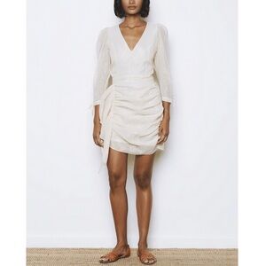 NWT RHODE Mini White & Gold Puff-Sleeve Ruched Piper Dress